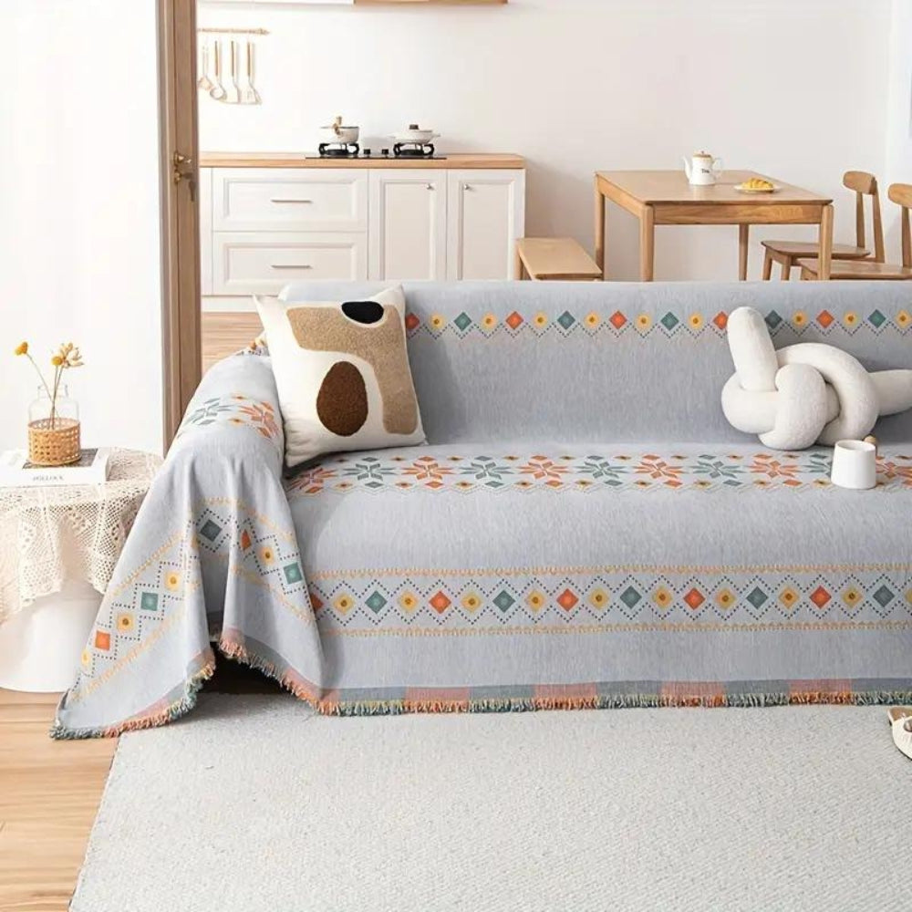 Boho Couch Cover Non‑Slip Design with Tassels