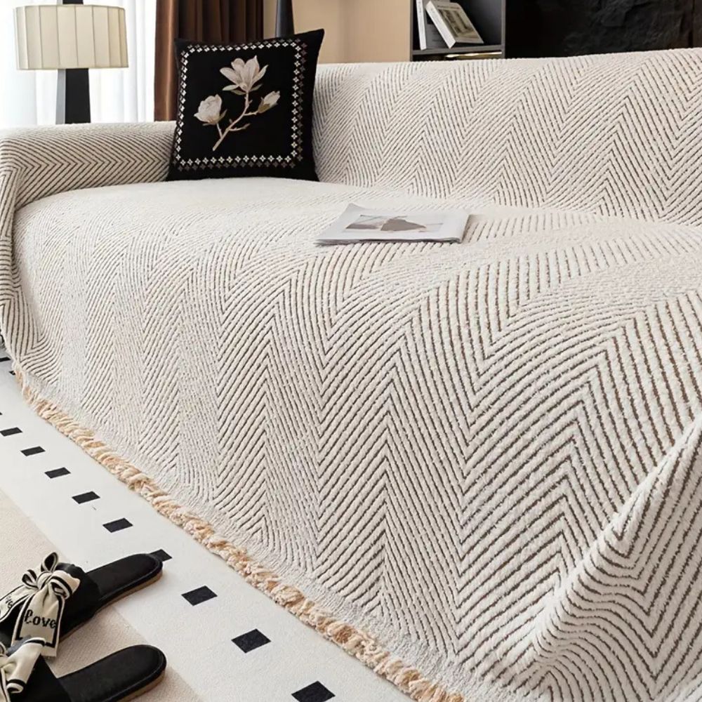 Elegant Herringbone Couch Cover Easy‑Care Furniture Shield - Image 2