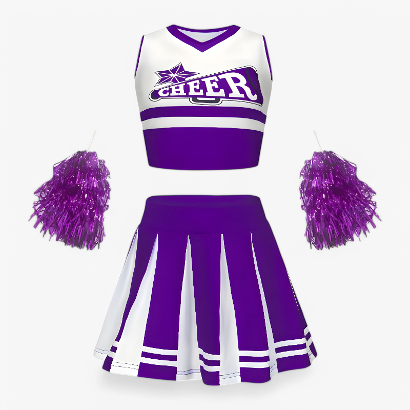 Energetic Kids Cheerleader Outfit with Pom-Poms