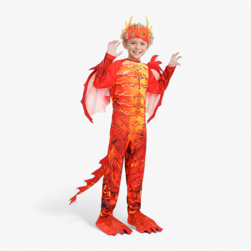 Fiery Dragon Kids Costume with Wings and Mask
