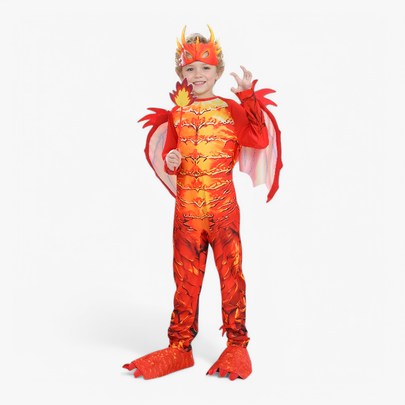 Fiery Dragon Kids Costume with Wings and Mask