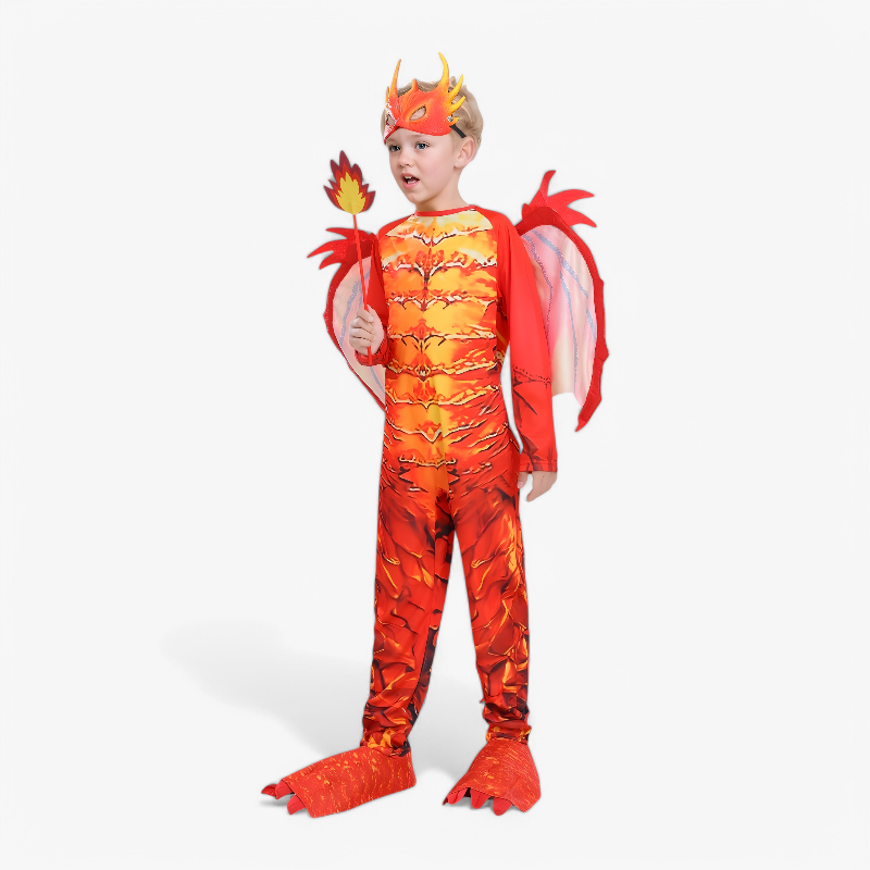 Fiery Dragon Kids Costume with Wings and Mask