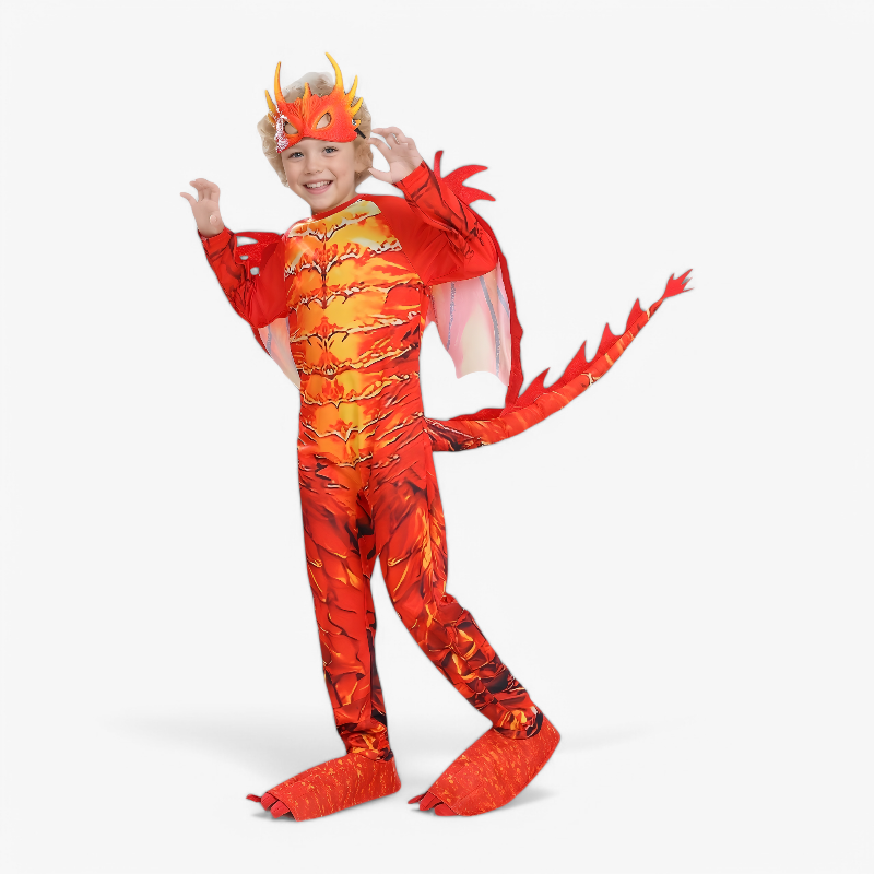 Fiery Dragon Kids Costume with Wings and Mask