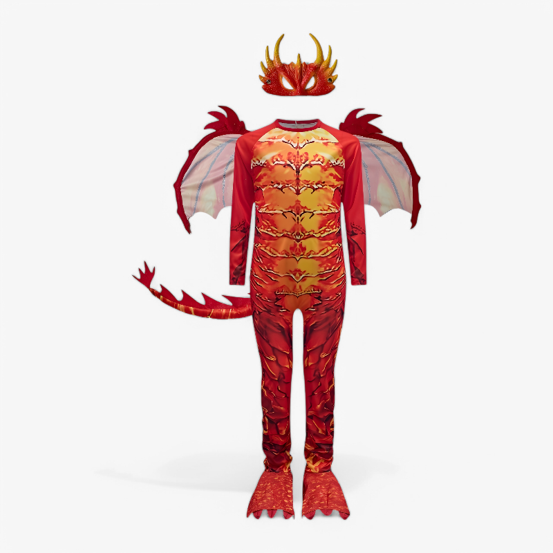 Fiery Dragon Kids Costume with Wings and Mask