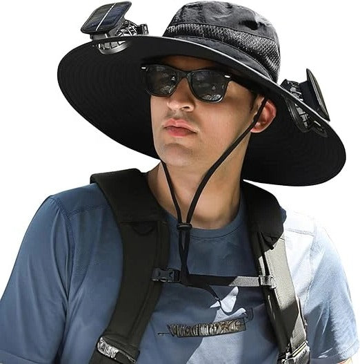 Men Sun Hat Solar Powered Cooling Fans with Wide Brim Protection