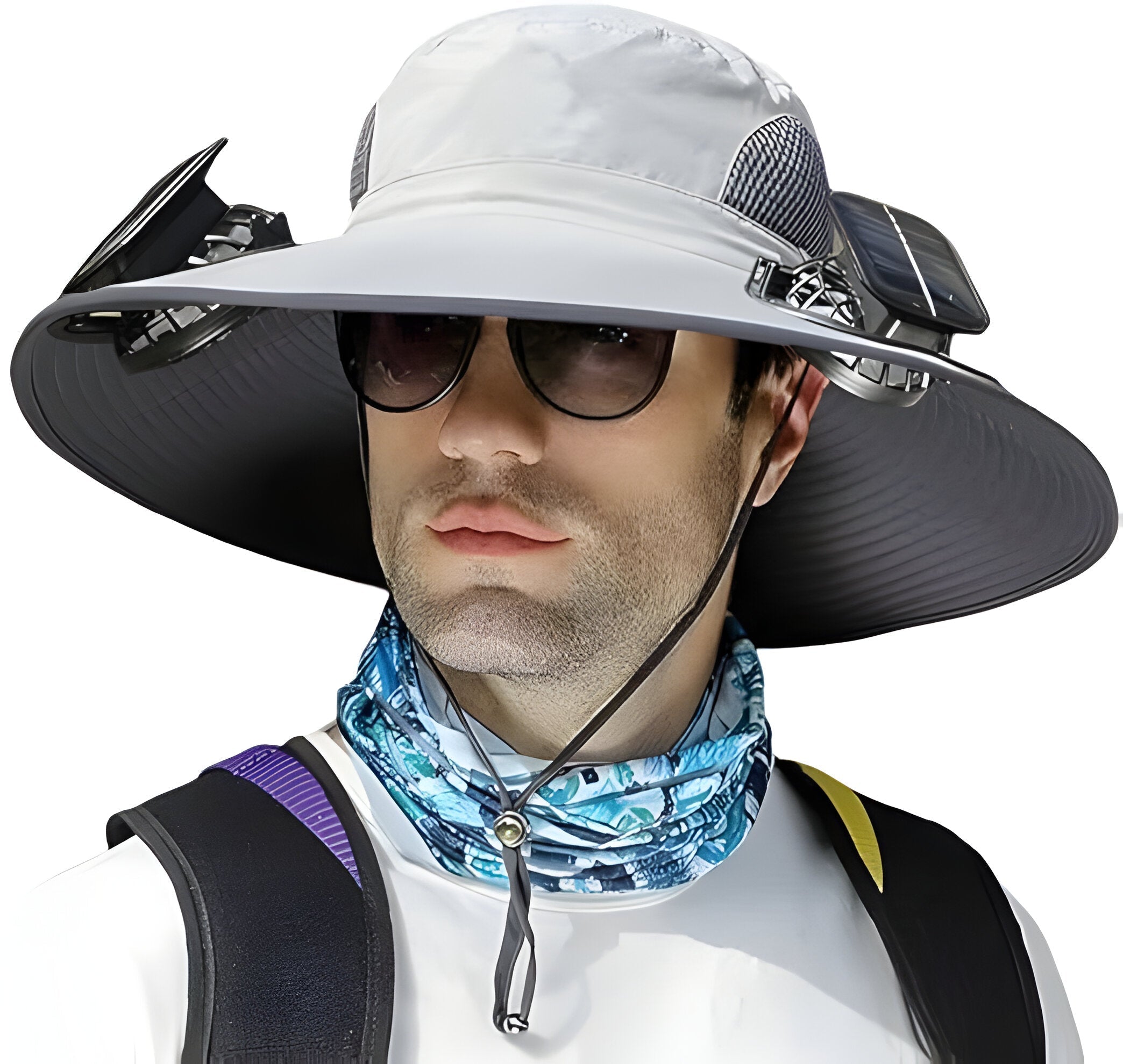Men Sun Hat Solar Powered Cooling Fans with Wide Brim Protection - Image 4