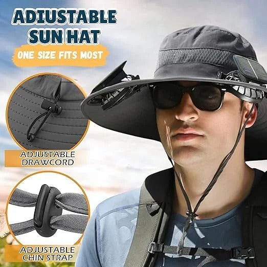 Men Sun Hat Solar Powered Cooling Fans with Wide Brim Protection - Image 6