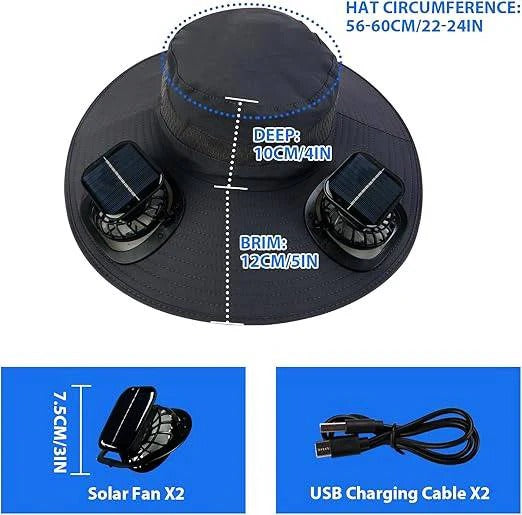 Men Sun Hat Solar Powered Cooling Fans with Wide Brim Protection - Image 8