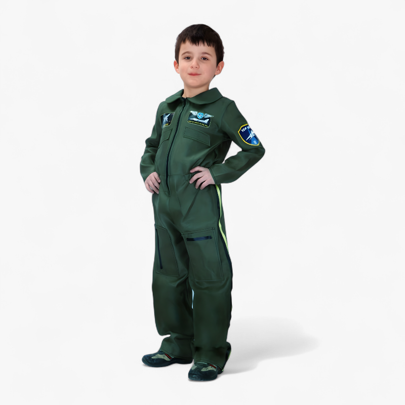 Pilot Costume for Kids with Emblems and Pockets