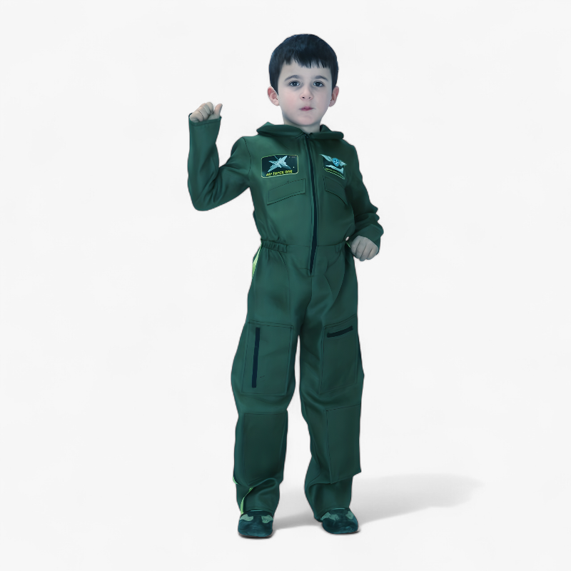 Pilot Costume for Kids with Emblems and Pockets