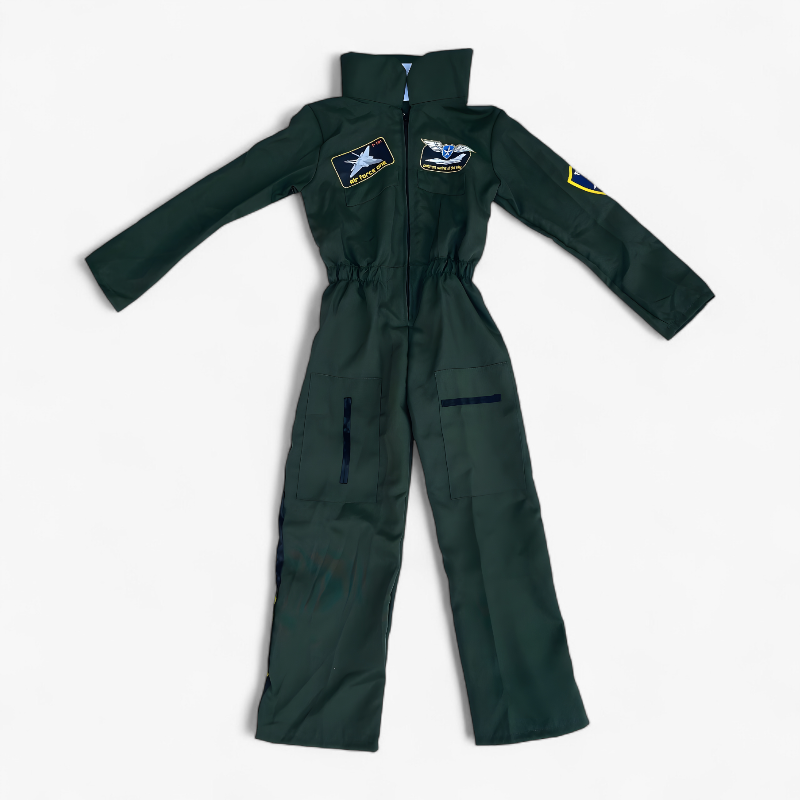 Pilot Costume for Kids with Emblems and Pockets